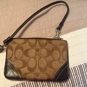 Coach Tan and Black Signature Wristlet